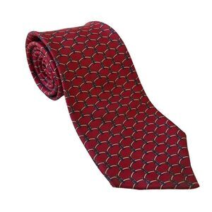 Saks Fifth Ave 100% Silk Red Geometric Tie